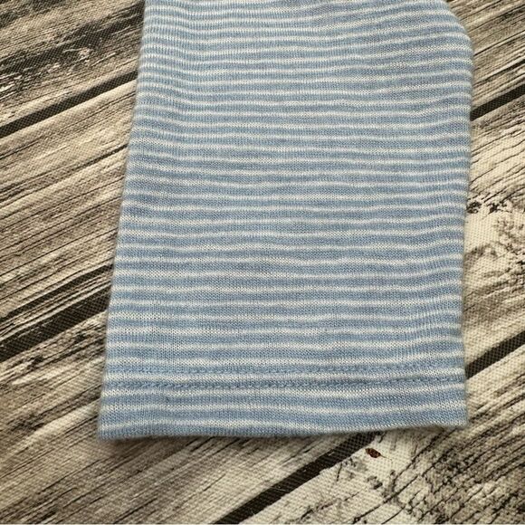 Women's LOFT Blue White Striped Crop Tee Ruffle Hem Long Sleeve M - Picture 5 of 13